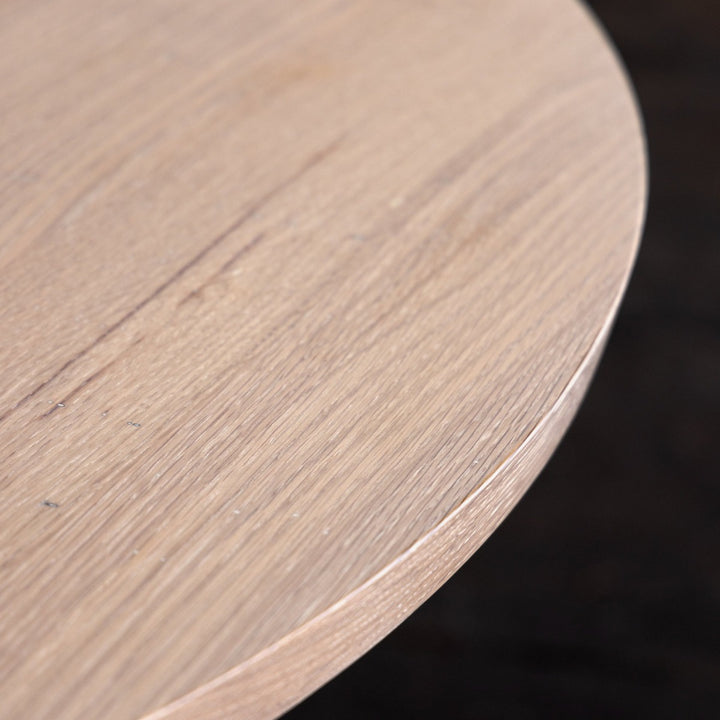 Sunrise Pedestal Base | Round Wood Dining Table with Steel Base Edge Detail