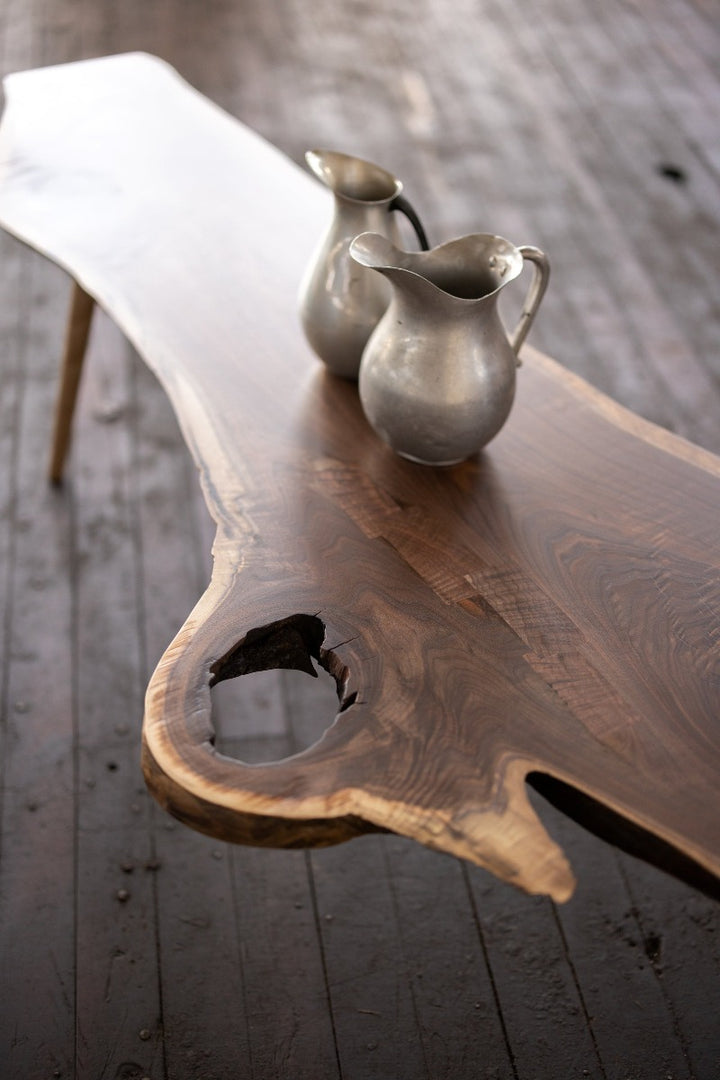 Live Edge Walnut Wood Slab Coffee Table with Turned Legs