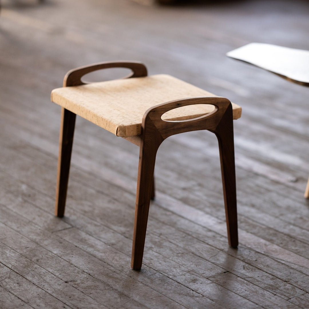 Wood and Cork Stool | Backless Stool or Bench