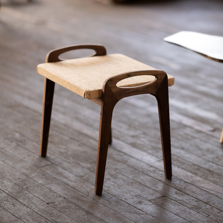 Wood and Cork Stool | Backless Stool or Bench