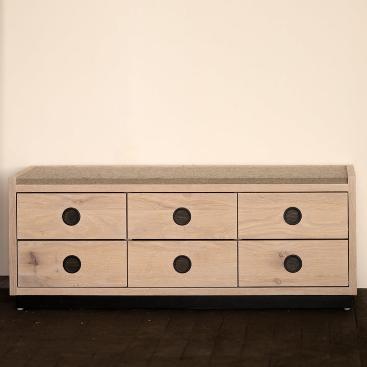 Wood and Felt Bench and Storage | Bank Storage Bench