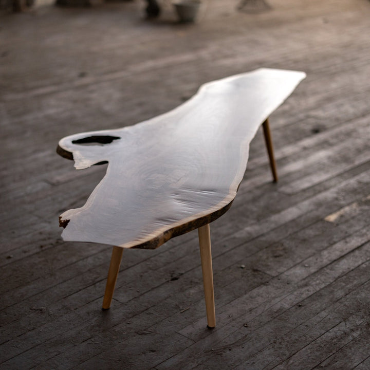 Live Edge Walnut Wood Slab Coffee Table with Turned Legs