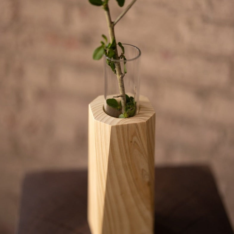 Cypress and Glass Vase | Facet Flower Vase