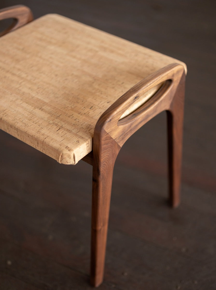Wood and Cork Stool | Backless Stool or Bench Side View