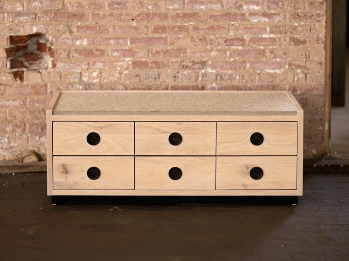 Wood and Felt Bench and Storage | Bank Storage Bench