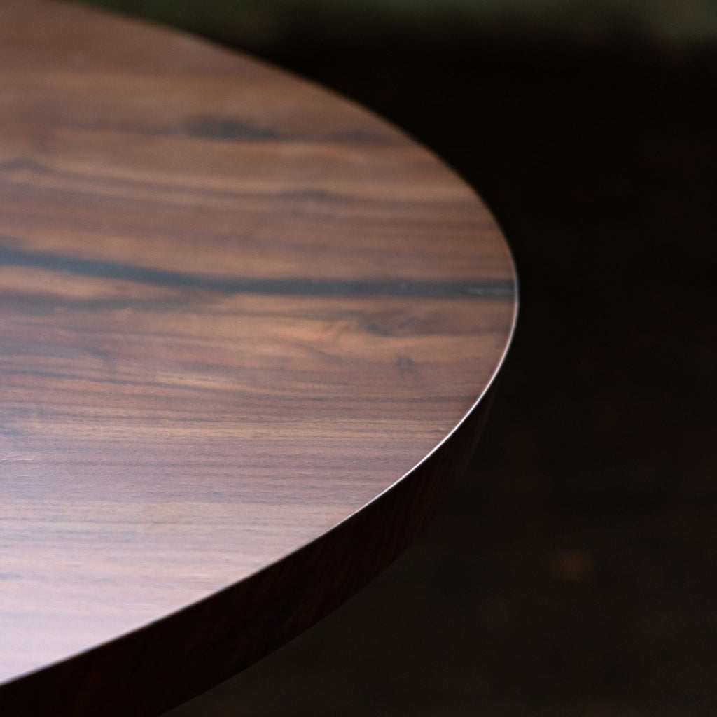 Sunrise Pedestal Base | Round Wood Dining Table with Steel Base Walnut