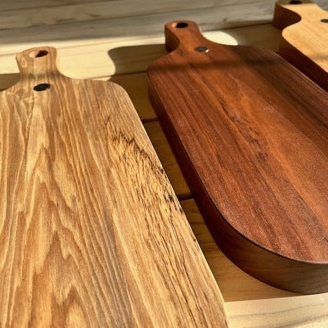 Thick Charcuterie Board Bottle Shape Pecan Walnut White Oak Trio