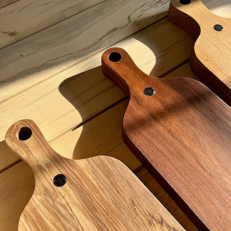 Thick Charcuterie Board Bottle Shape Pecan Walnut White Oak Handles