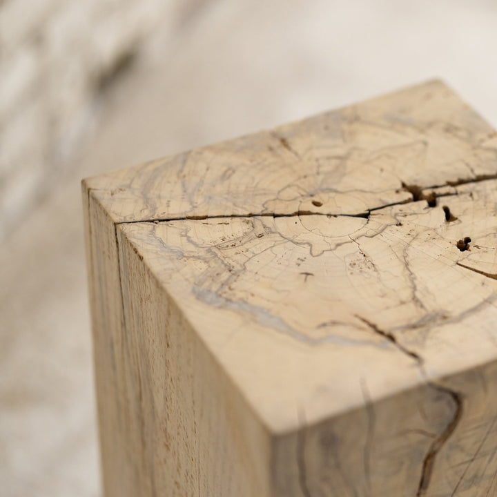 Hyo in white wood cube side table top view