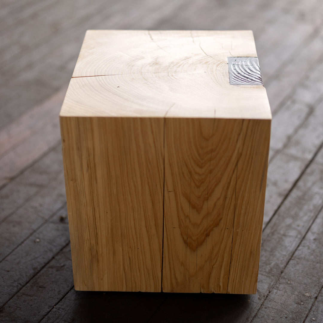 Cypress and Shou Sugi Ban Solid Wood Cube Side Table facet