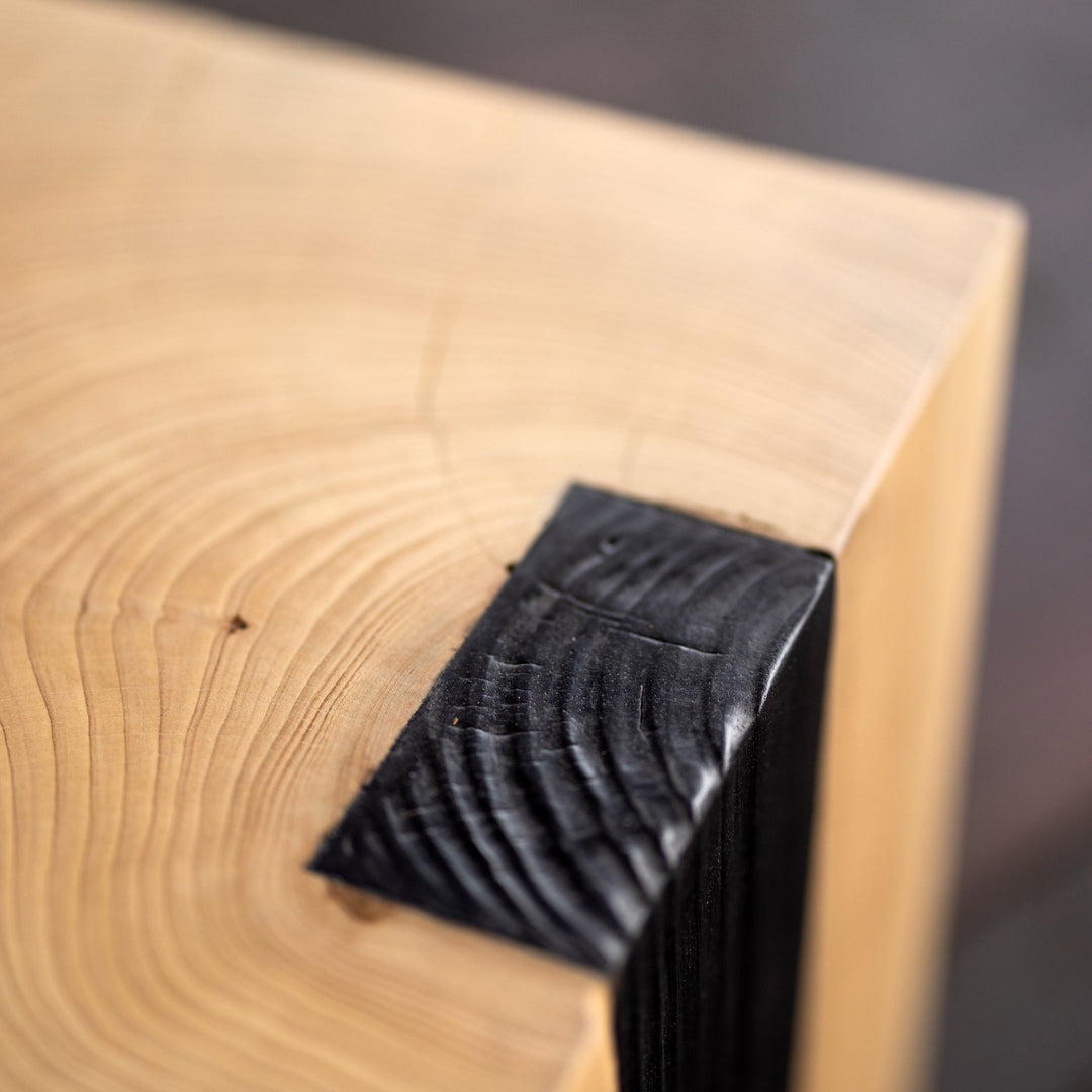 Cypress and Shou Sugi Ban Solid Wood Cube Side Table detail