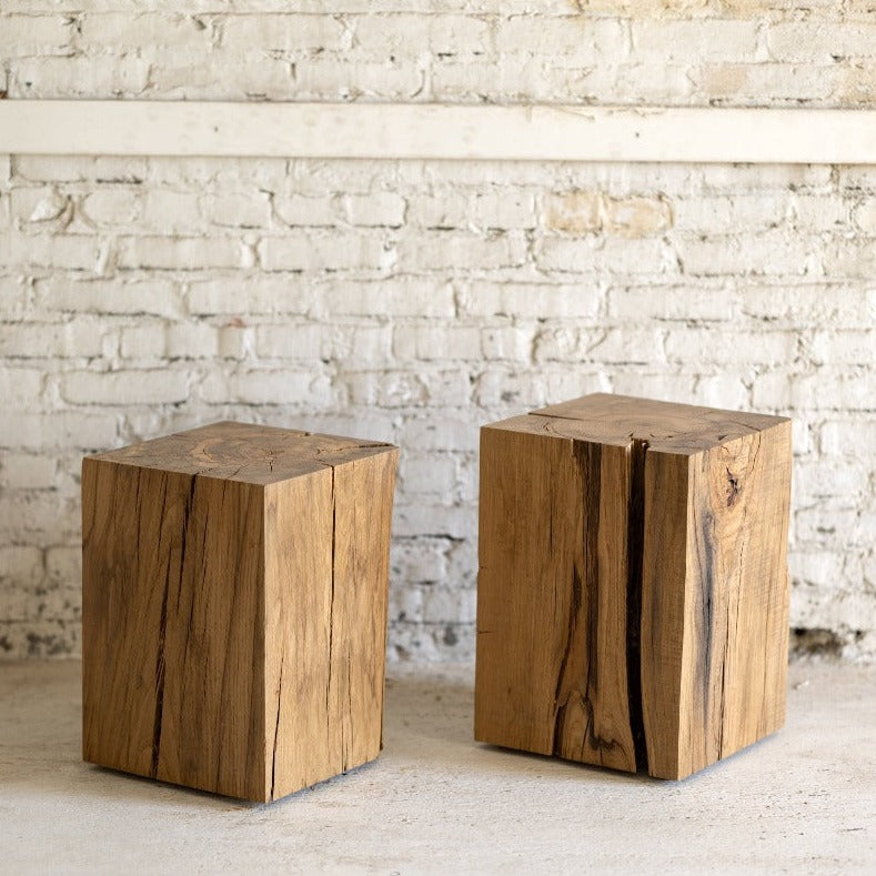 Solid oak cube side shop table