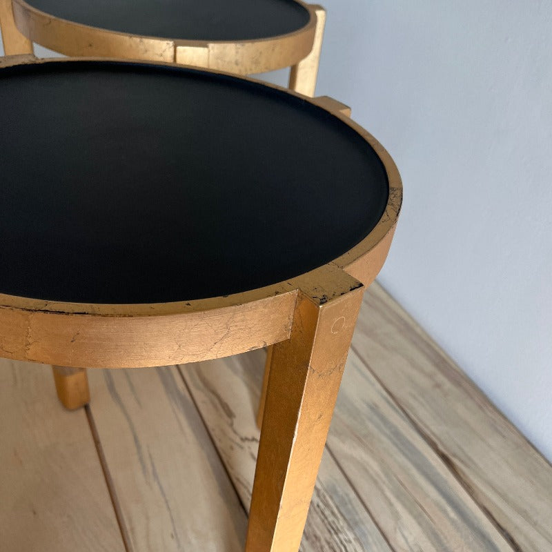 Black and Gold Round Modern Side Table | Waverly Special Edition Black Out Paint