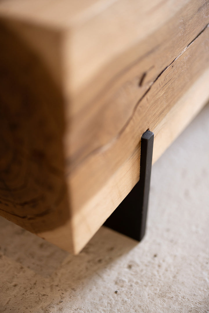 Hickory Wood Knife Beam Bench | Reclaimed Solid Wood Bench Steel Leg