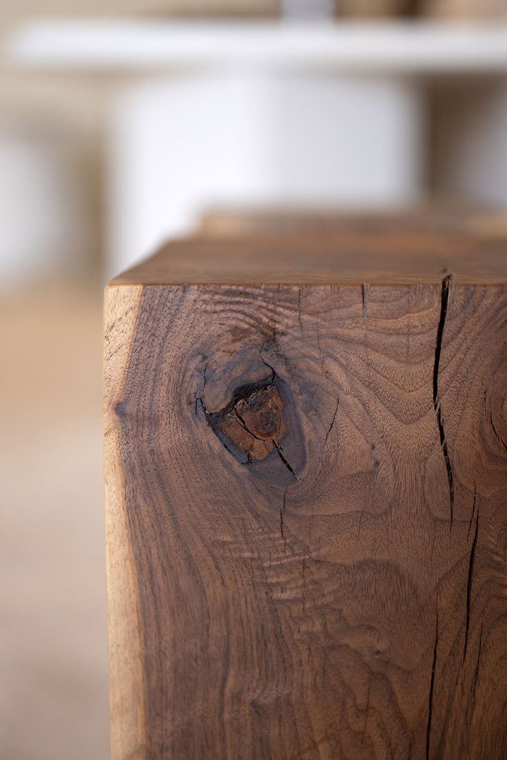 Hyo Walnut Wood Cube Side Table Knot