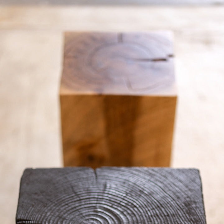 Hyo Table Hickory | Hickory Wood Cube Side Table