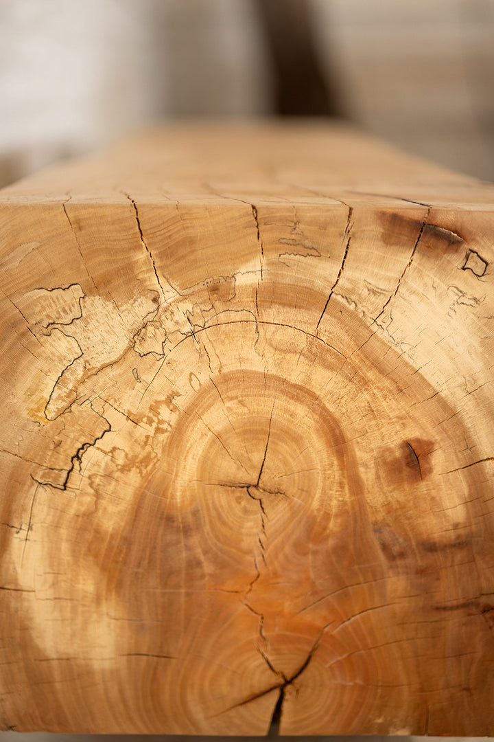 Hardwood Beam Bench | Rustic Reclaimed Wood Bench Beech Spalting