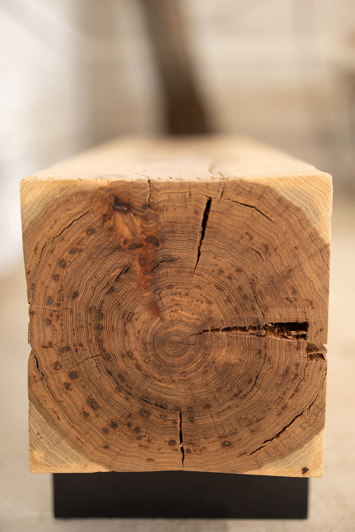 Hickory Wood Knife Beam Bench | Reclaimed Solid Wood Bench End Grain