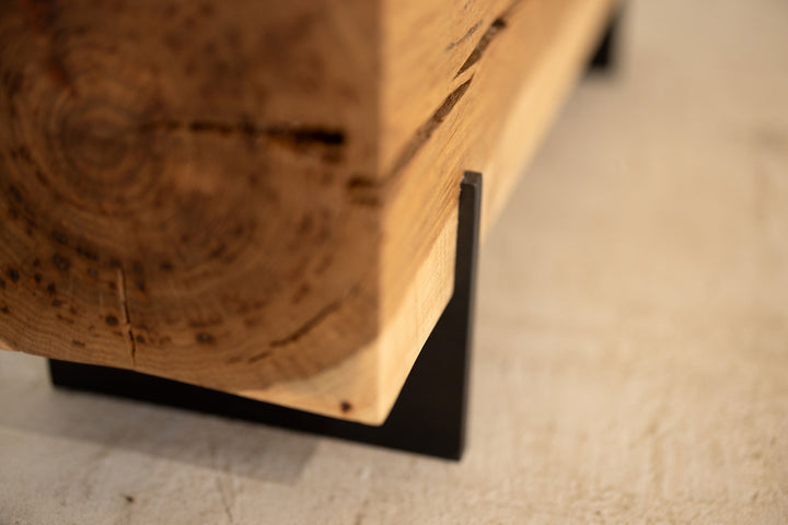 Hickory Wood Knife Beam Bench | Reclaimed Solid Wood Bench Mile Steel LEg