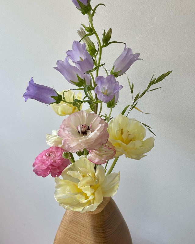 White Oak Wooden Vase with Bronze Base