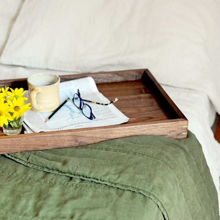 Modern Wooden Tray in Walnut and Brass