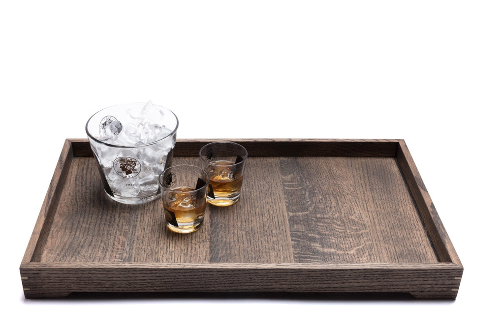Modern Wooden Tray in walnut serving cocktails