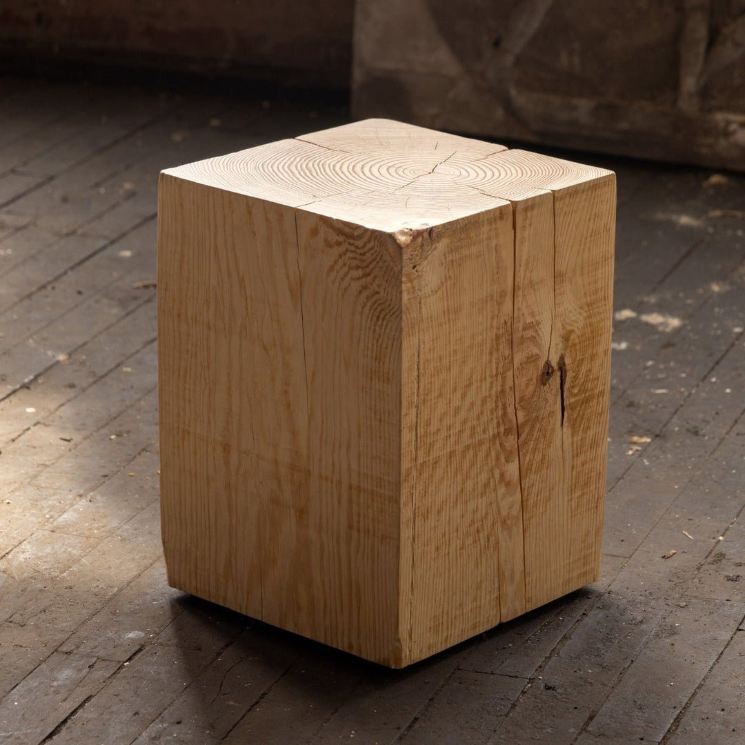 Hyo Table Natural | Pine Wood Cube Side Table - Alabama Sawyer