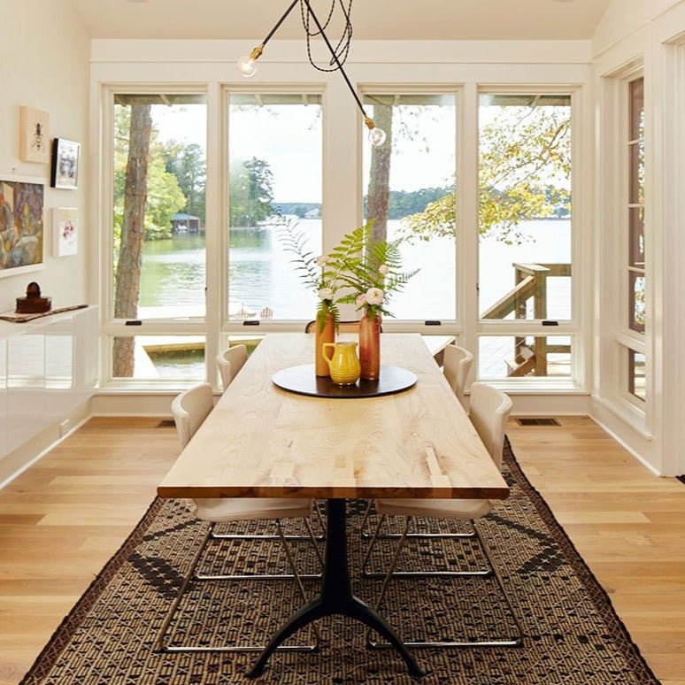farmhouse pedestal table - live edge in fancy dining room