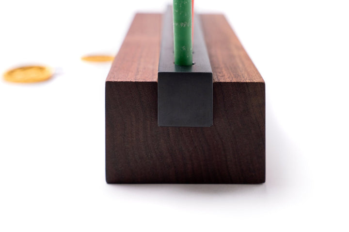Wood and Steel Menorah zoomed into show detail