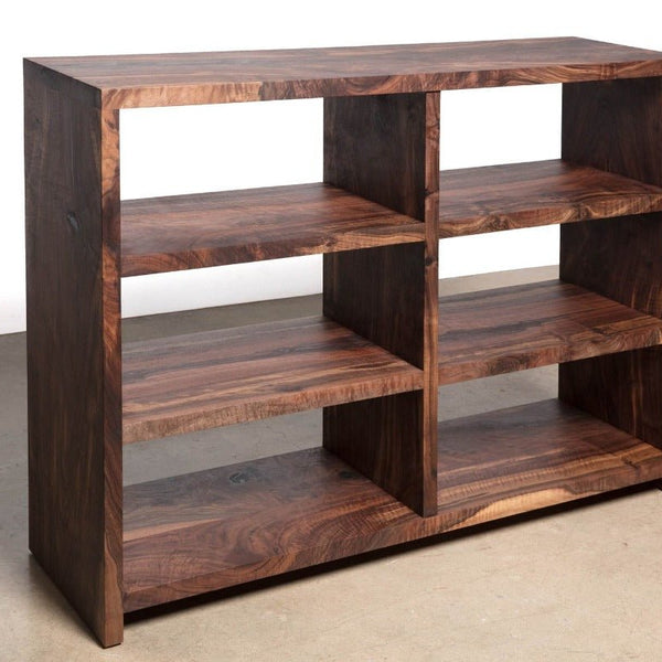 Modern Wooden Bookshelf viewed from the front.