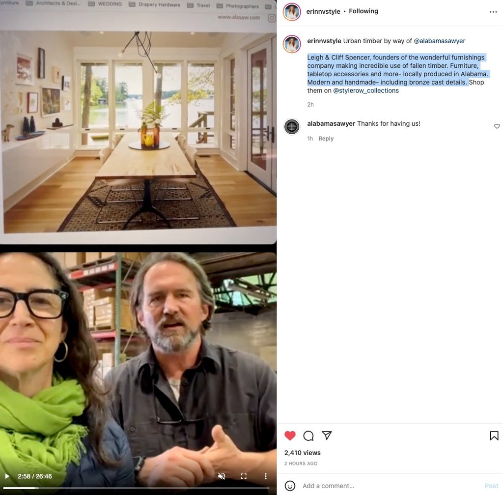 Instagram Live Chat with Erinn V Design from StyleRow - Alabama Sawyer