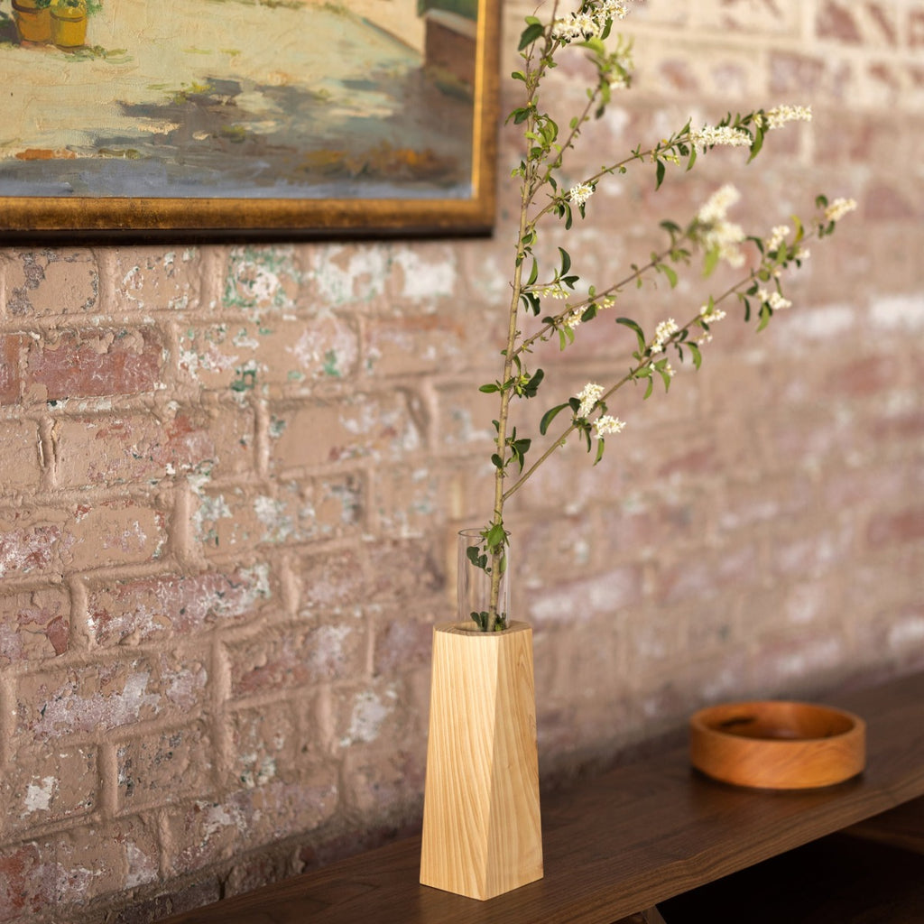 Cypress and Glass Vase | Facet Flower Vase