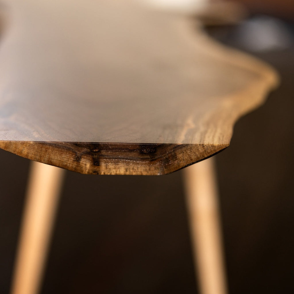 Live Edge Walnut Wood Slab Coffee Table with Turned Legs end