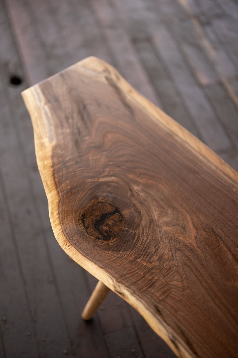 Live Edge Walnut Wood Slab Coffee Table with Turned Legs detail