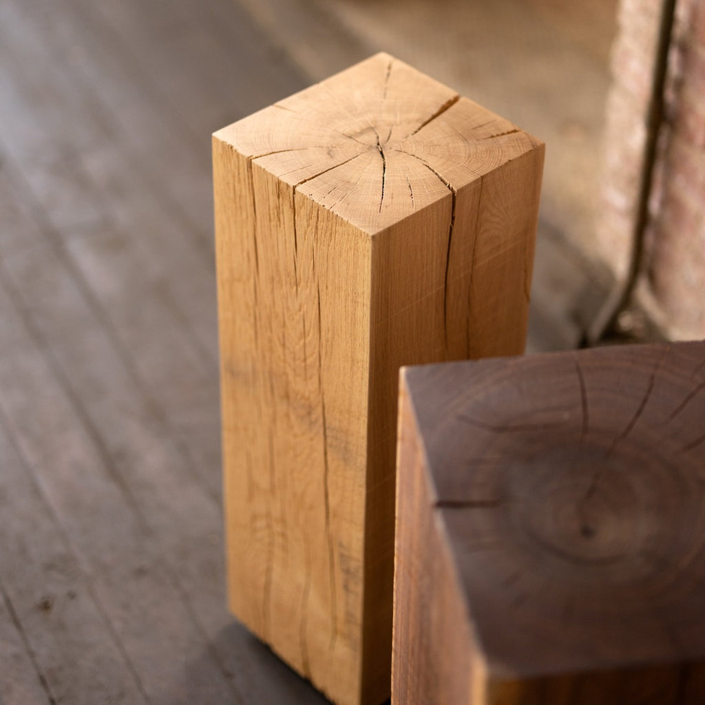 Solid Wood Cube Side Table or Pedestal Oak and Walnut