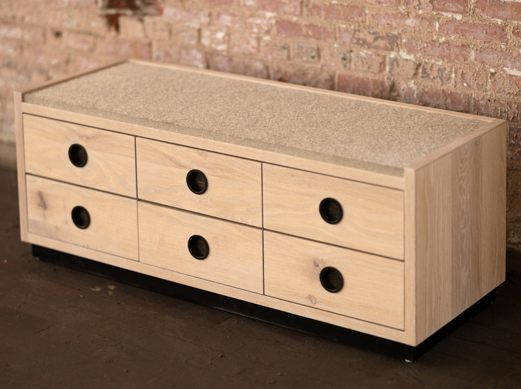 Wood and Felt Bench and Storage | Bank Storage Bench