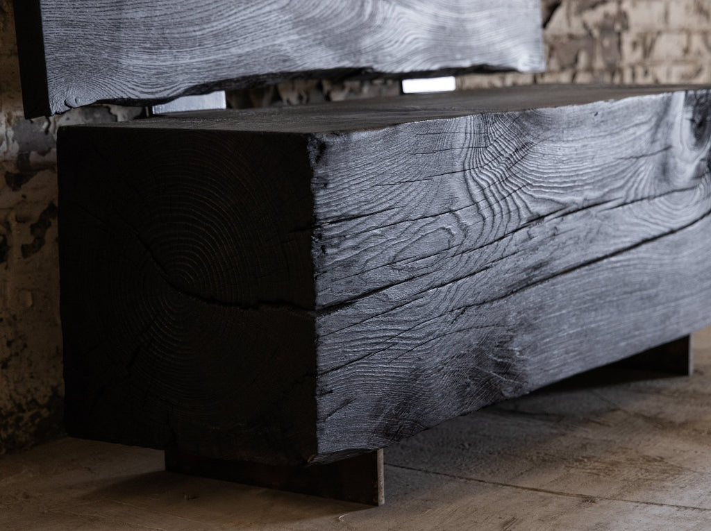 Reclaimed Wood Beam Bench with Back | Valley Beam Bench
