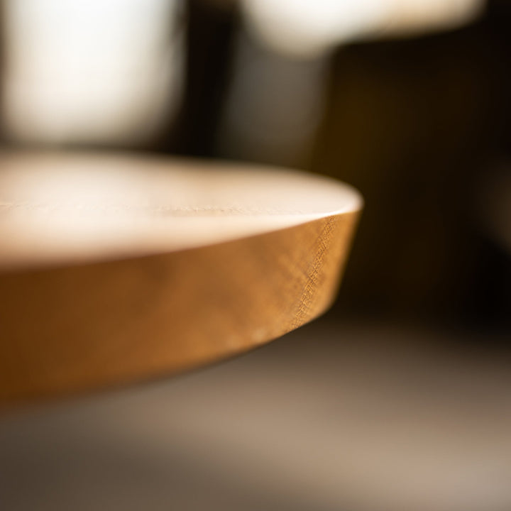 White Oak Round Dining Table With Cast Iron Base Edge