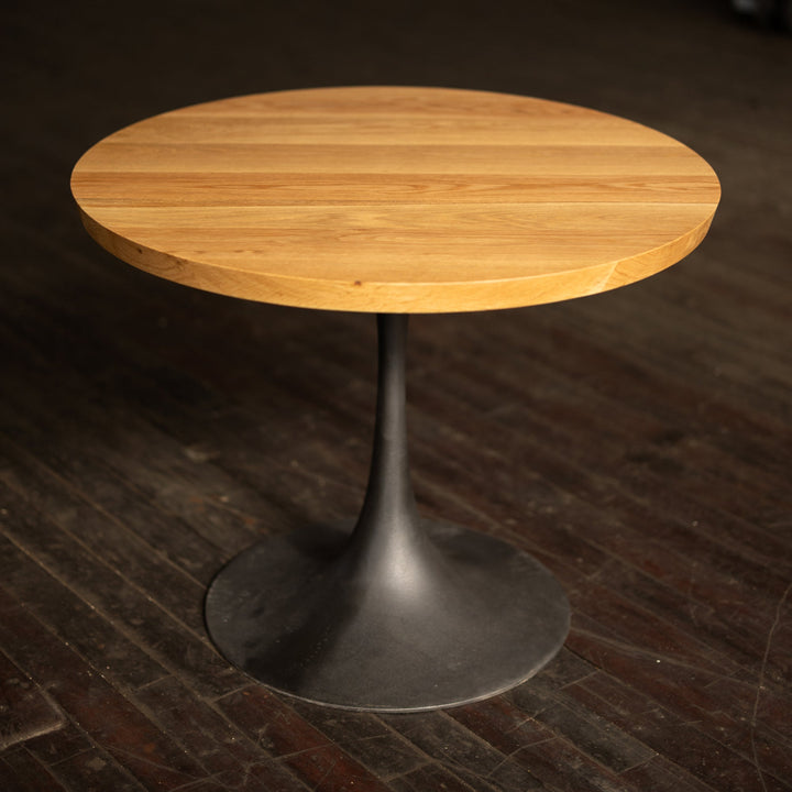 White Oak Round Dining Table With Cast Iron Base Top View