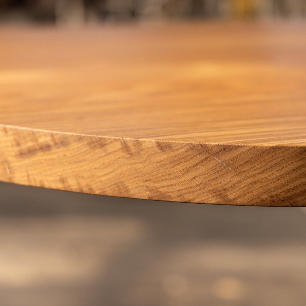 Sunrise Pedestal Base | Round Wood Dining Table with Steel Base White Oak
