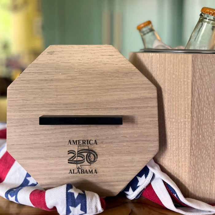 250 Alabama Wooden Ice Bucket White Oak Red White and Blue