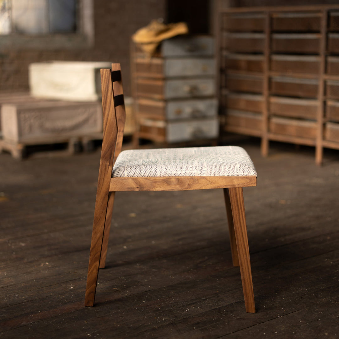 Modern Walnut Dining Chair Made to Order COM Blue Fabric