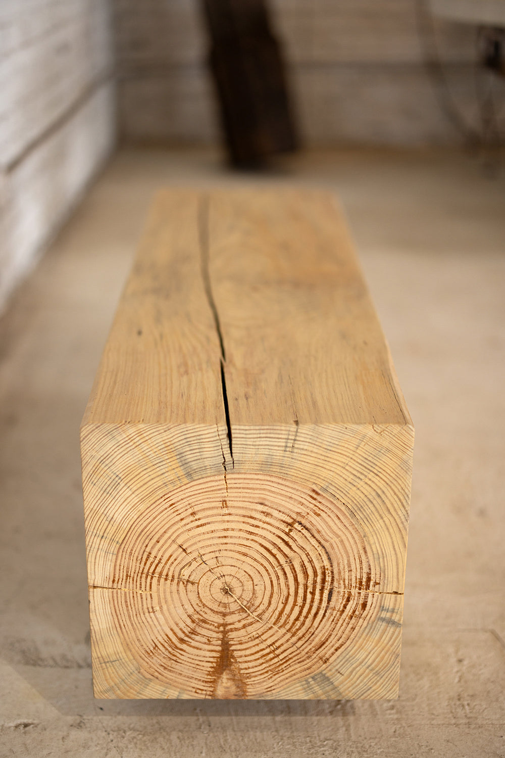 Reclaimed Wood Beam Bench 4 foot natural crack