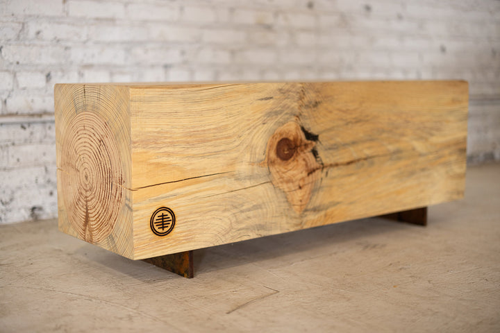 Reclaimed Wood Beam Bench 4 foot natural Corten Steel Feet