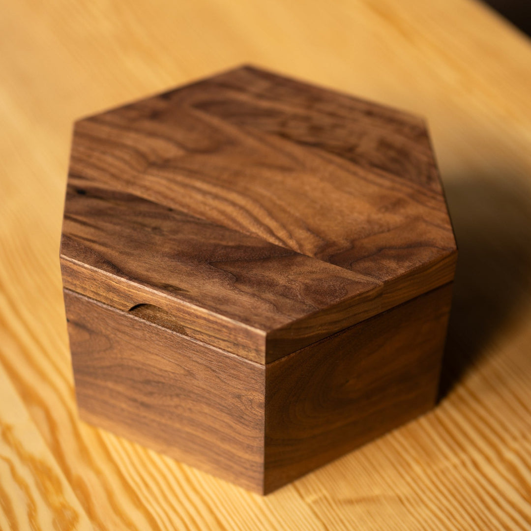 Hexagon Bread Box with Removable Lid in Urban Wood walnut