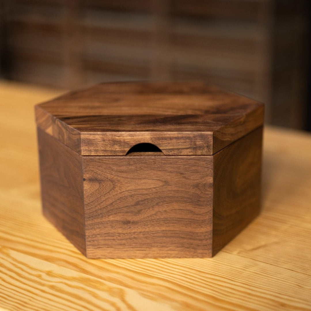 Hexagon Bread Box with Removable Lid in Urban Wood Walnut