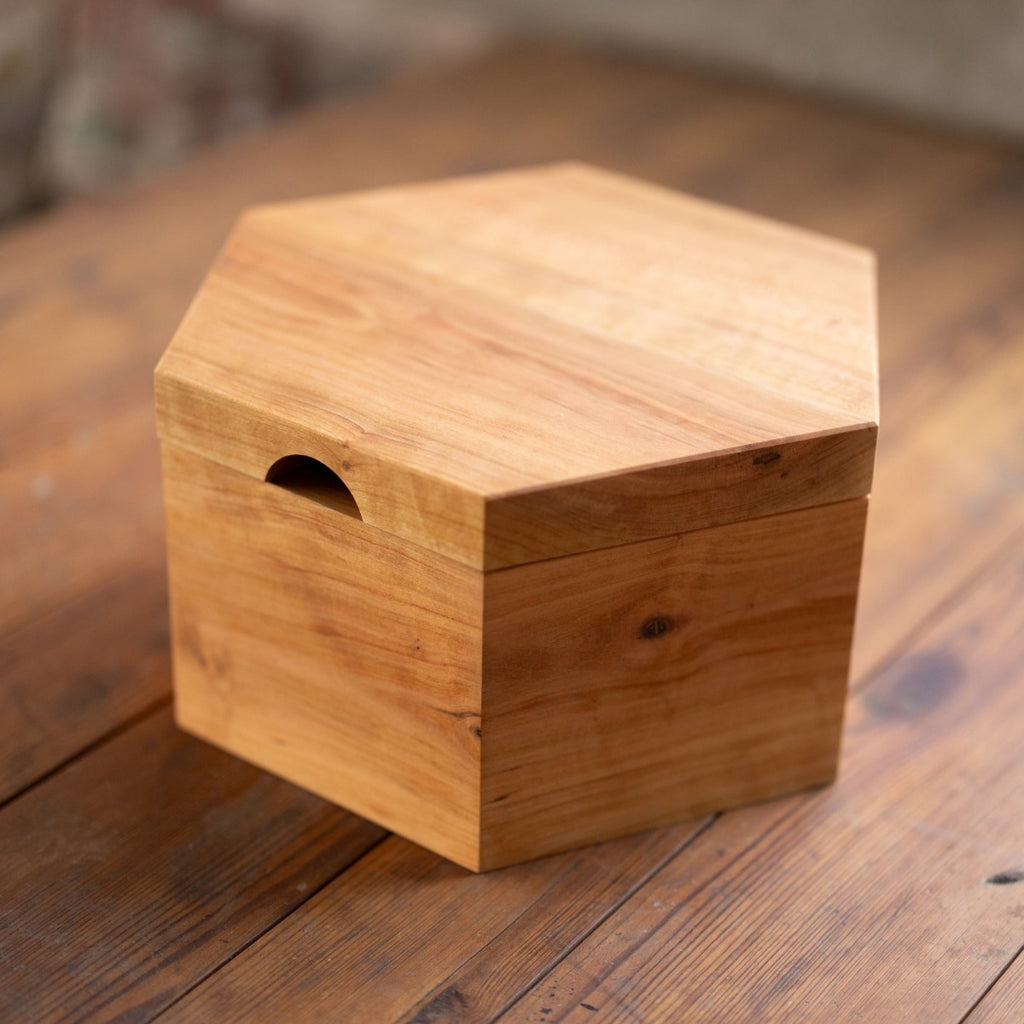 Hexagon Bread Box with Removable Lid in Urban Wood Cherry