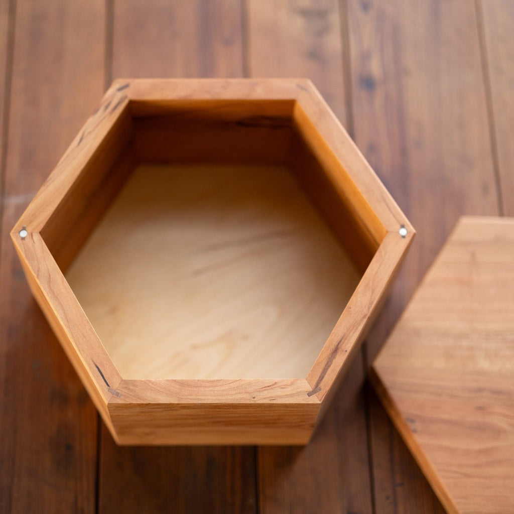Hexagon Bread Box with Removable Lid in Urban Wood Cherry Inside View