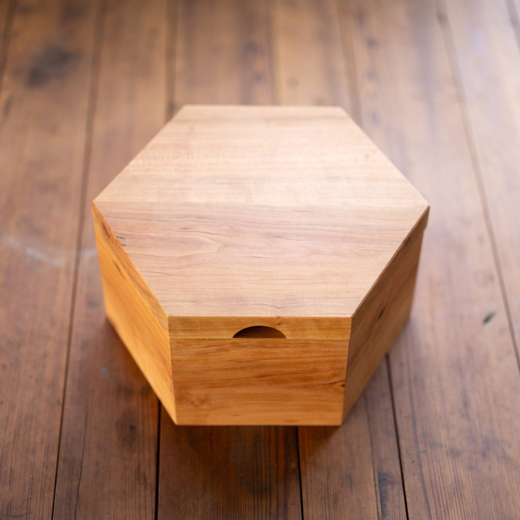 Hexagon Bread Box with Removable Lid in Urban Wood Cherry Top View