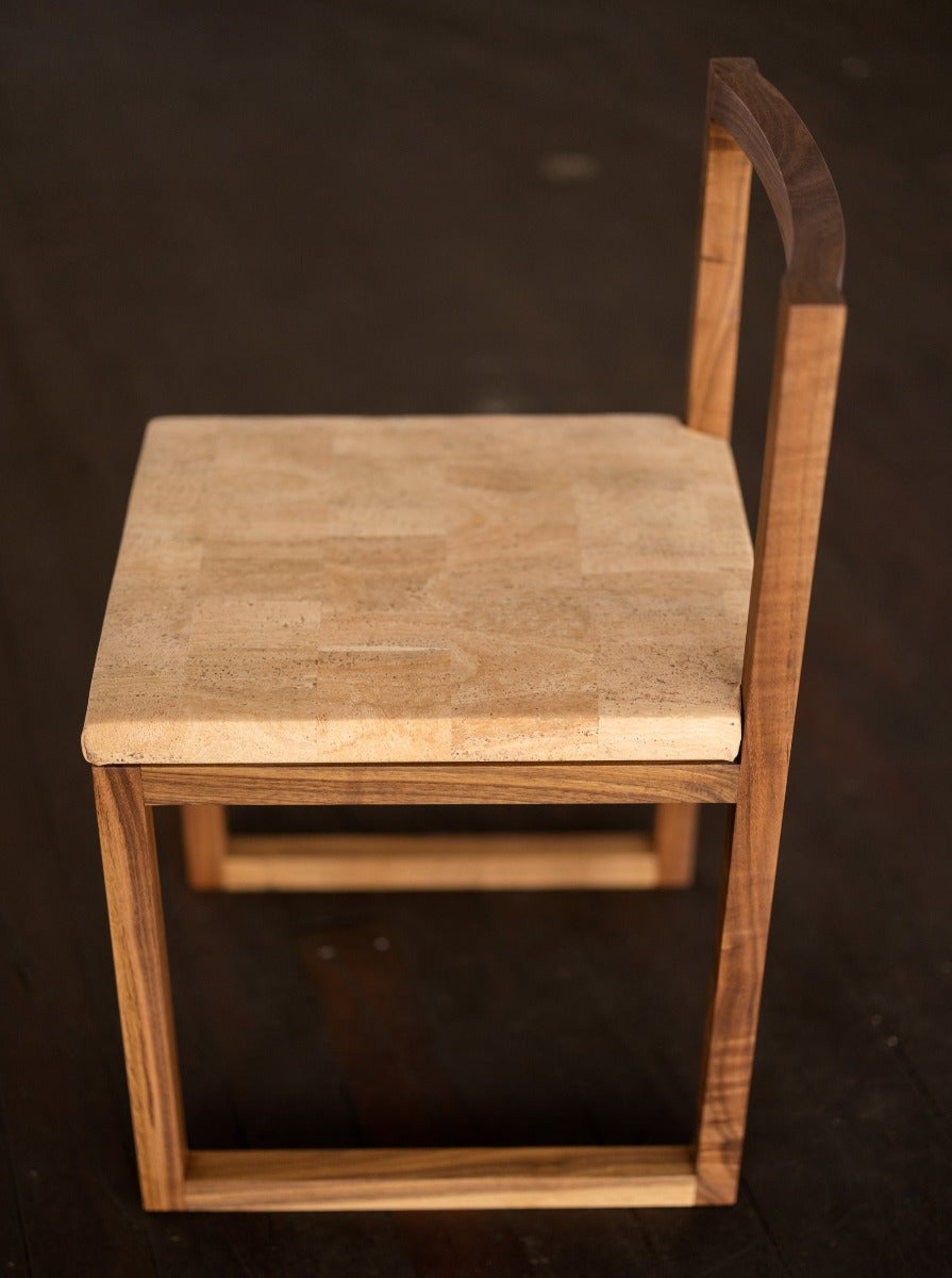 Wood and Cork Chair | Dining or Writing Desk Chair | Porto Chair Walnut Side View